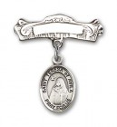 Pin Badge with St. Teresa of Avila Charm and Arched Polished Engravable Badge Pin