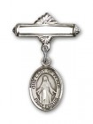 Pin Badge with Our Lady of Peace Charm and Polished Engravable Badge Pin