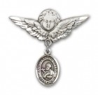 Pin Badge with St. Francis Xavier Charm and Angel with Larger Wings Badge Pin