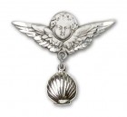 Baby Pin with Shell Charm and Angel with Larger Wings Badge Pin