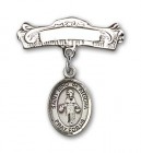 Pin Badge with St. Nino de Atocha Charm and Arched Polished Engravable Badge Pin
