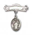Pin Badge with Our Lady of Africa Charm and Arched Polished Engravable Badge Pin