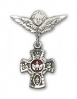 Pin Badge with Red 5-Way Charm and Angel with Smaller Wings Badge Pin