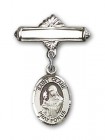 Pin Badge with St. Clare of Assisi Charm and Polished Engravable Badge Pin