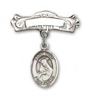 Pin Badge with St. Rose of Lima Charm and Arched Polished Engravable Badge Pin
