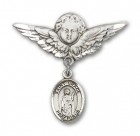 Pin Badge with St. Grace Charm and Angel with Larger Wings Badge Pin