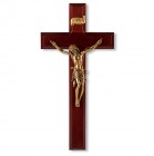 Dark Cherry Wall Crucifix with Museum Gold Corpus - 11 inch