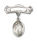 Pin Badge with St. Hildegard Von Bingen Charm and Arched Polished Engravable Badge Pin