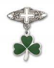 Pin Badge with Shamrock Charm and Badge Pin with Cross