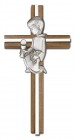 First Communion Boy Wall Cross in Walnut and Metal Inlay - 6 inch 