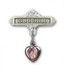 Baby Pin with Pink Miraculous Heart Shaped Charm and Godchild Badge Pin