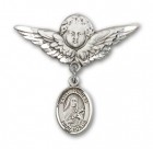 Pin Badge with St. Therese of Lisieux Charm and Angel with Larger Wings Badge Pin