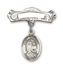 Pin Badge with St. Raphael the Archangel Charm and Arched Polished Engravable Badge Pin