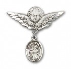 Pin Badge with St. Matthew the Apostle Charm and Angel with Larger Wings Badge Pin