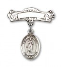 Pin Badge with St. Barbara Charm and Arched Polished Engravable Badge Pin