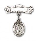 Pin Badge with St. Cecilia Charm and Arched Polished Engravable Badge Pin
