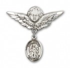 Pin Badge with St. Walter of Pontnoise Charm and Angel with Larger Wings Badge Pin