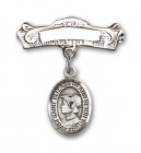 Pin Badge with St. Elizabeth Ann Seton Charm and Arched Polished Engravable Badge Pin