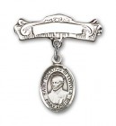 Pin Badge with St. Ignatius Charm and Arched Polished Engravable Badge Pin