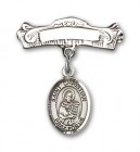 Pin Badge with St. Christian Demosthenes Charm and Arched Polished Engravable Badge Pin
