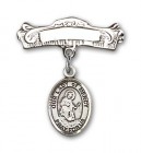Pin Badge with Our Lady of Mercy Charm and Arched Polished Engravable Badge Pin