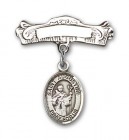 Pin Badge with St. Augustine Charm and Arched Polished Engravable Badge Pin