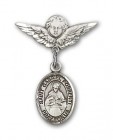 Pin Badge with St. Gabriel Possenti Charm and Angel with Smaller Wings Badge Pin