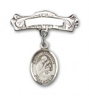Pin Badge with St. Aloysius Gonzaga Charm and Arched Polished Engravable Badge Pin