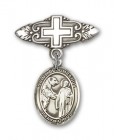 Pin Badge with St. Columbanus Charm and Badge Pin with Cross