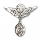 Pin Badge with St. Christian Demosthenes Charm and Angel with Larger Wings Badge Pin
