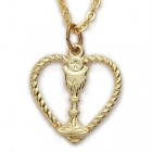 First Communion Heart Shaped Necklace with Chalice Center - Gold
