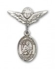 Pin Badge with St. William of Rochester Charm and Angel with Smaller Wings Badge Pin