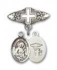 Pin Badge with St. Camillus of Lellis Charm and Badge Pin with Cross