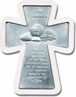 First Communion Pewter Cross in Wood Frame - 6 inch