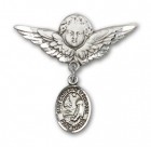 Pin Badge with St. Catherine of Bologna Charm and Angel with Larger Wings Badge Pin