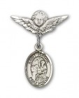 Pin Badge with St. Jerome Charm and Angel with Smaller Wings Badge Pin