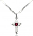 Child's Pointed Edge Cross Pendant with Birthstone Options