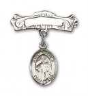 Pin Badge with St. Ursula Charm and Arched Polished Engravable Badge Pin