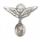 Pin Badge with St. Charles Borromeo Charm and Angel with Larger Wings Badge Pin