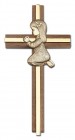 Praying Girl Cross in Walnut 6“ with Metal Inlay