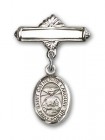 Pin Badge with St. Catherine Laboure Charm and Polished Engravable Badge Pin