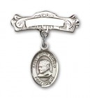 Pin Badge with St. John Bosco Charm and Arched Polished Engravable Badge Pin