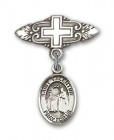 Pin Badge with St. Valentine of Rome Charm and Badge Pin with Cross