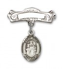 Pin Badge with Maria Stein Charm and Arched Polished Engravable Badge Pin