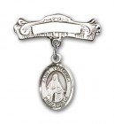 Pin Badge with St. Veronica Charm and Arched Polished Engravable Badge Pin