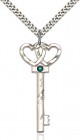 Larger Double Hearts Key Pendant with Birthstone