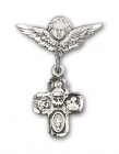 Pin Badge with 4-Way Charm and Angel with Smaller Wings Badge Pin