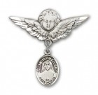 Pin Badge with St. Maria Faustina Charm and Angel with Larger Wings Badge Pin