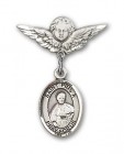 Pin Badge with St. Pius X Charm and Angel with Smaller Wings Badge Pin