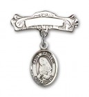 Pin Badge with St. Madeline Sophie Barat Charm and Arched Polished Engravable Badge Pin